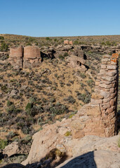 View across canyon of Twin Towers in Hovenweep National Monument