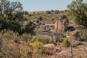 View across canyon of Twin Towers in Hovenweep National Monument