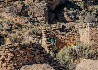View of Unit House ruins restoration in Hovenweep National Monument