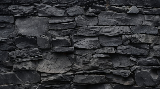 Fond d'un mur noir, texture ardoise, brique, charbon. Ambiance sombre. Arri&egrave;re-plan pour conception et cr&eacute;ation graphique.