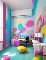 Colorful painting background on room, ai generated