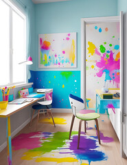 Colorful painting background on room, ai generated