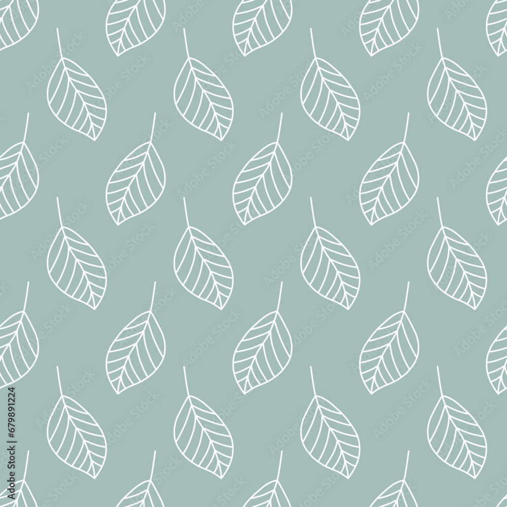 Poster leaf seamless pattern. repeating leaves green background. repeated nature patern for design prints. 