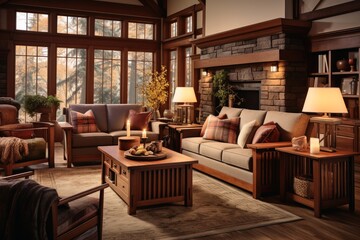 A cozy living room in a craftsman look.
