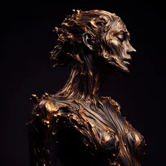 Fotobehang Statue of a woman made of melting bronze and stone isolated on dark background. © Claudio Caridi