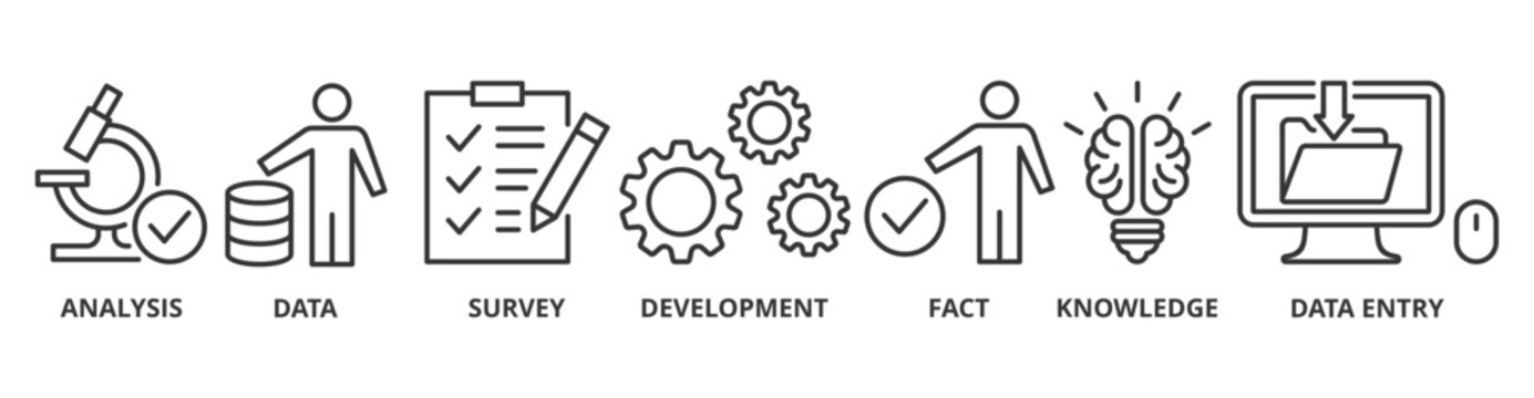 Research banner web icon vector illustration concept with icon of analysis, data, survey, development, fact, knowledge and data entry