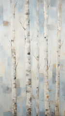 An abstract illustration of birch trees with soft greens and blues. Generative AI