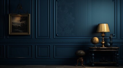 A close-up HD capture of a wall covered in a rich, deep navy blue paint, providing a sense of sophistication and depth to the space.