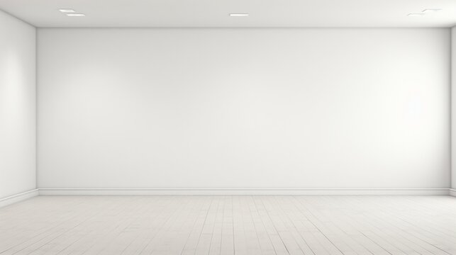 A high-definition image of an empty room with a plain white wall, creating a blank canvas for design possibilities.