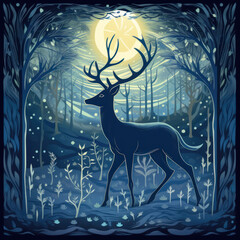 A dreamlike scene of a graceful deer 
