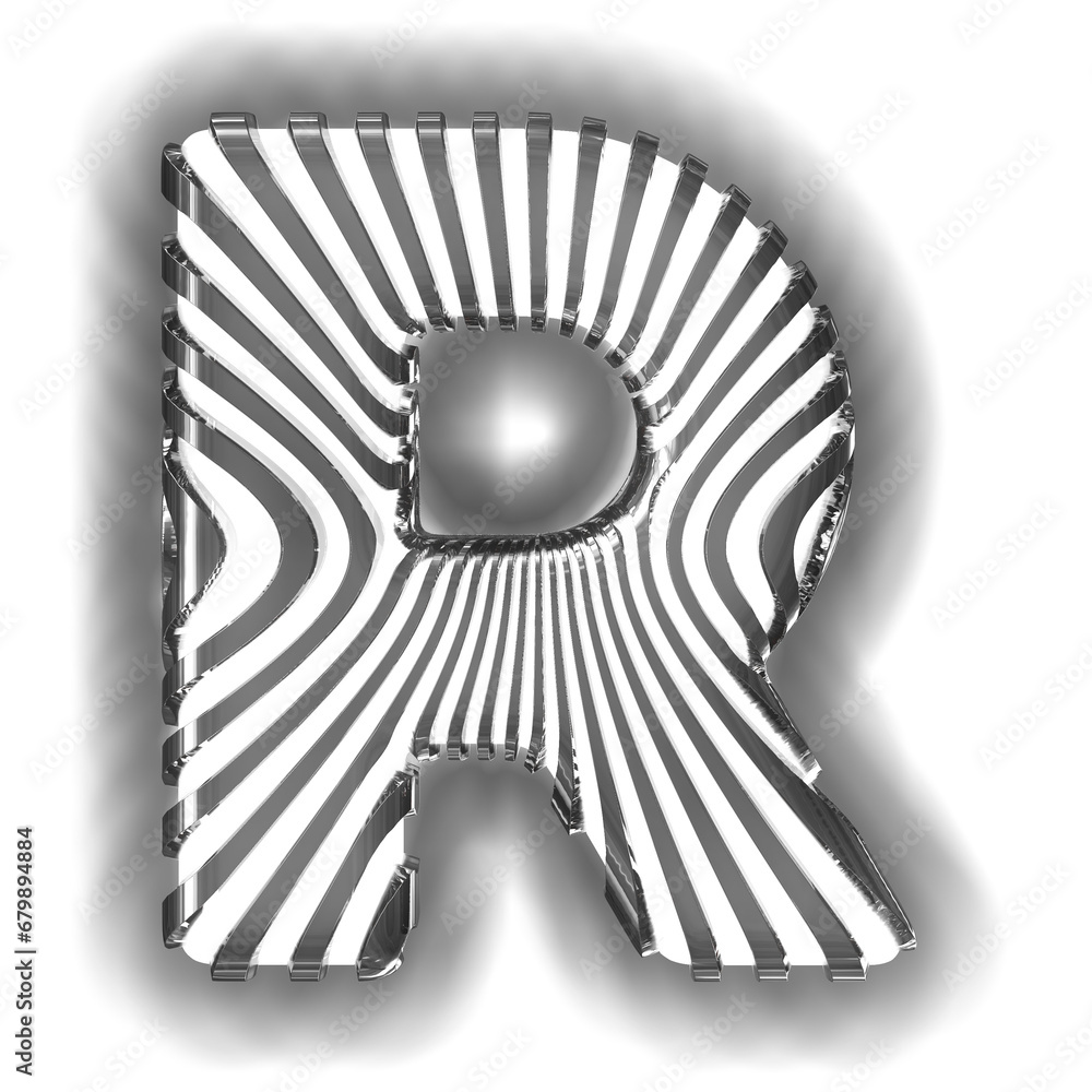 Wall mural white symbol with ultra thin black luminous vertical straps. letter r