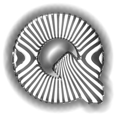 White symbol with ultra thin black luminous vertical straps. letter q