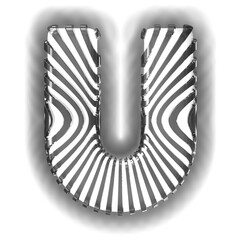 White symbol with ultra thin black luminous vertical straps. letter u