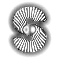 White symbol with ultra thin black luminous vertical straps. letter s