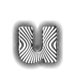 White symbol with ultra thin black luminous vertical straps. letter u