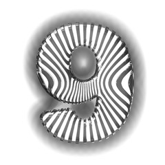 White symbol with ultra thin black luminous vertical straps. number 9