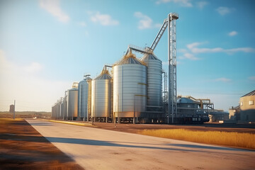 Obraz premium Urban construction site with factory, transportation, and business in city