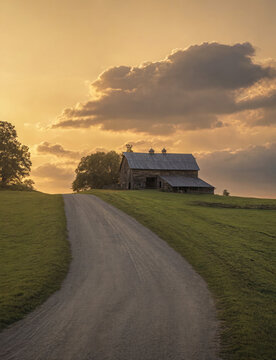 Lovely Farm Scene at Sunset