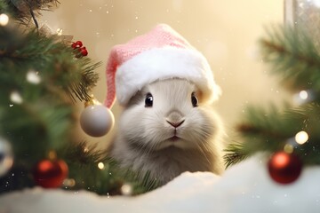 a cute bunny wearing a santa claus hat 