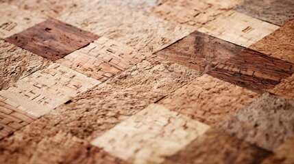A detailed shot of cork flooring with its distinctive, soft texture and natural color variations.