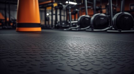 Fototapeta na wymiar A textured rubber gym floor with shock-absorbing properties, ready for a workout session.