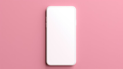 empty, blank mockup,completly white phone screen, lying flat on pink background