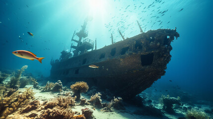 Fototapeta premium Shipwreck at the bottom of the sea