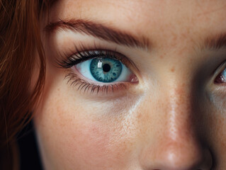Obraz premium Young woman with striking blue eyes in close-up.