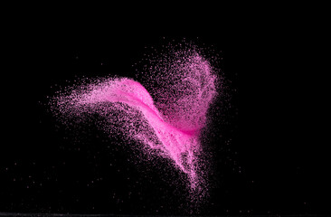 Pink Sand flying explosion, particle dot grain wave explode. Abstract cloud fly. Choky pink colored...