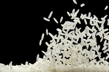Japanese Rice flying explosion, white grain rices fall abstract fly. Beautiful complete seed...