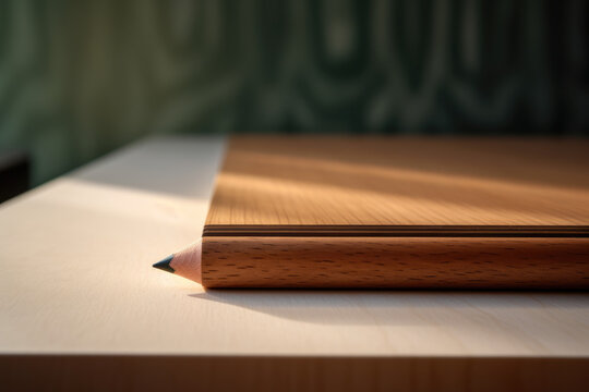 Detailed shot of a solitary wooden pencil on a clean desk.