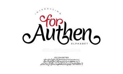 Forauthen premium luxury elegant alphabet letters and numbers. Elegant wedding typography classic serif font decorative vintage retro. Creative vector illustration