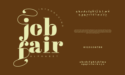 Jobfair premium luxury elegant alphabet letters and numbers. Elegant wedding typography classic serif font decorative vintage retro. Creative vector illustration