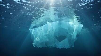 Iceberg underwater, Global Warming Concept, nature magazine illustration. Copy space.