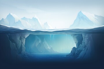 iceberg underwater illustration concept, backdrop, game background, character placement 