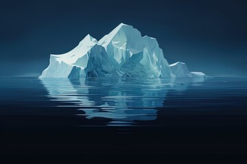 Iceberg isolated on dark blue background, Global Warming Concept, nature magazine illustration. Above water. Copy space.