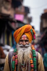 Obraz premium Portrait of happy man on the streets of India Dressed in traditional costume