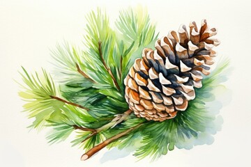 watercolor fir cone Watercolor pine cone Hand painted pine branch with cone