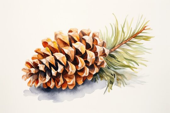 watercolor fir cone Watercolor pine cone Hand painted pine branch with cone