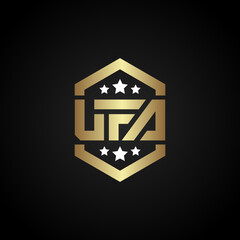 The UFA letter logo in gold on a black background, this logo can also be applied as an emblem.