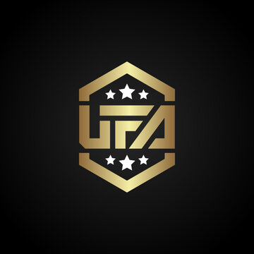 The UFA letter logo in gold on a black background, this logo can also be applied as an emblem.