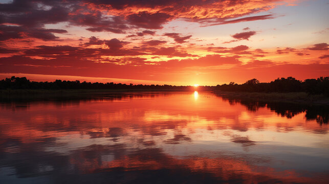 sunset over the river HD 8K wallpaper Stock Photographic Image