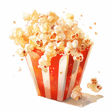 popcorn in a red and white striped box on a white background