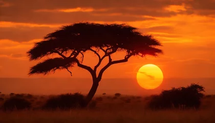  African sunset with trees and grass © Photoralph