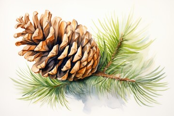 watercolor fir cone Watercolor pine cone Hand painted pine branch with cone