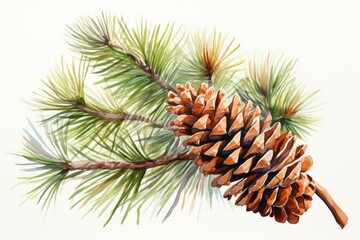 Fototapeta premium watercolor fir cone Watercolor pine cone Hand painted pine branch with cone