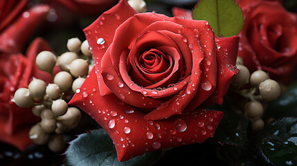 red rose and water drops
