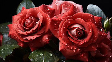 red roses with water drops