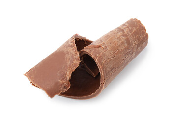 One tasty chocolate curl isolated on white