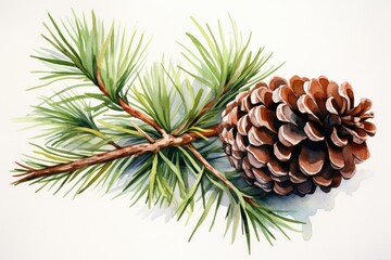 Fototapeta premium watercolor fir cone Watercolor pine cone Hand painted pine branch with cone